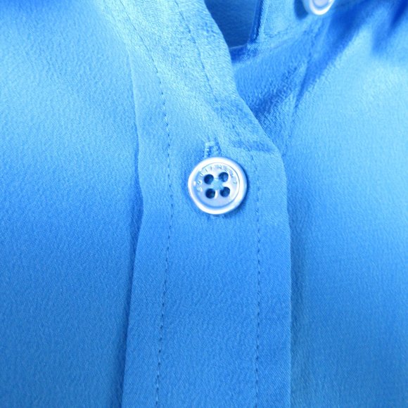 Equipment Bright Blue Silk Blouse Size L Curved Hem - Picture 3 of 12